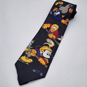 Disney Mickey Unlimited Daffy Duck Goofy Hockey Black Short Necktie‎ 56"
